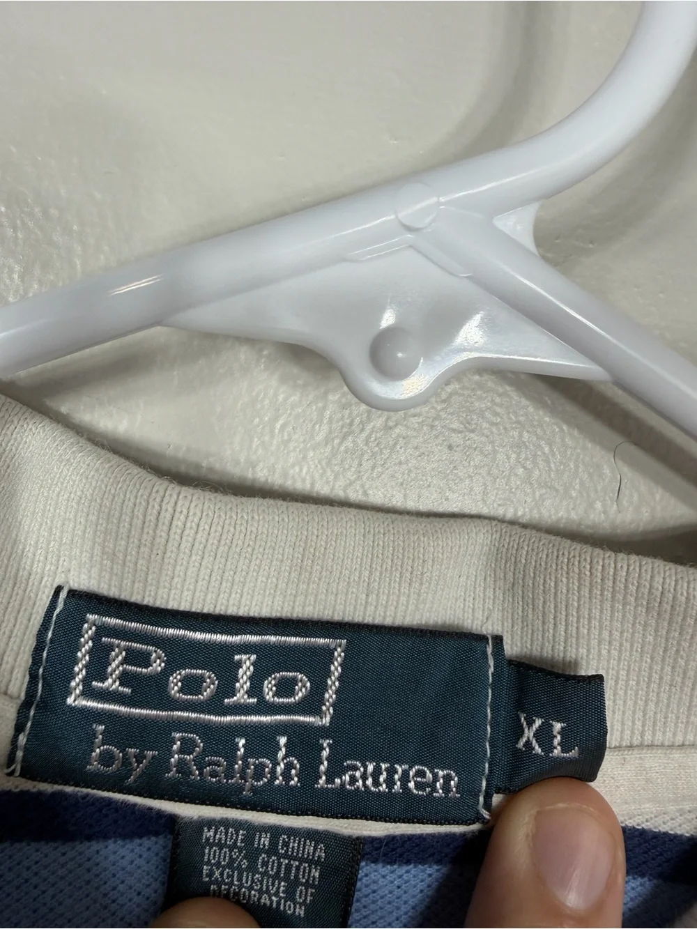 Polo Ralph Lauren Men’s XL White Blue Striped Cotton Polo Shirt Pony Logo